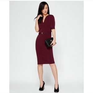 Ted Baker Burgundy Sheath Belted Knee-Length Dress